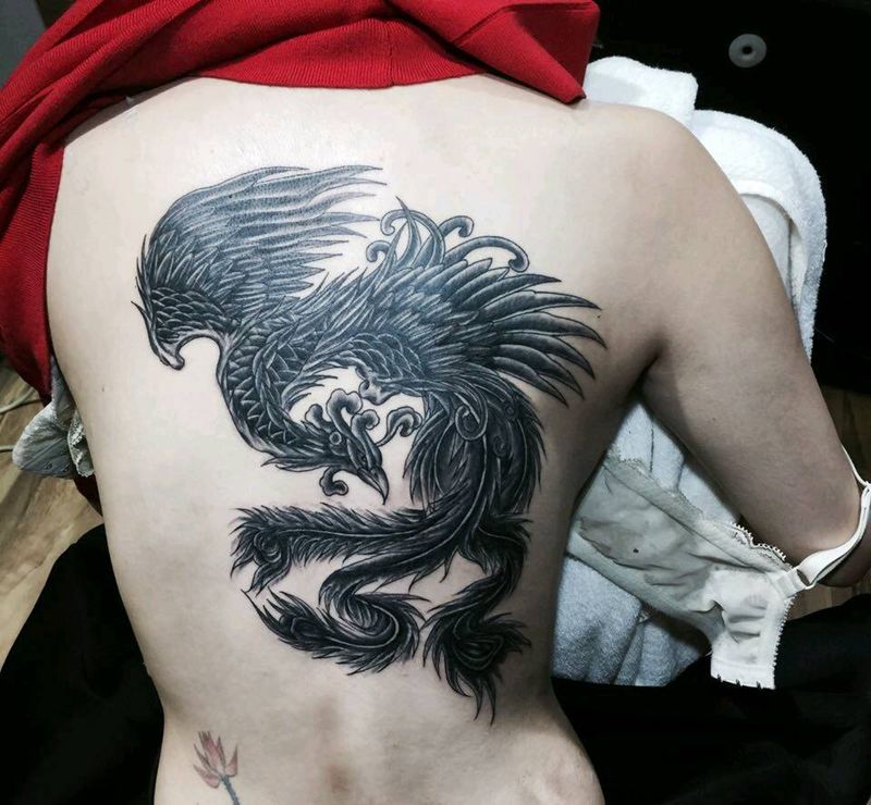 黑白凤凰纹身图片