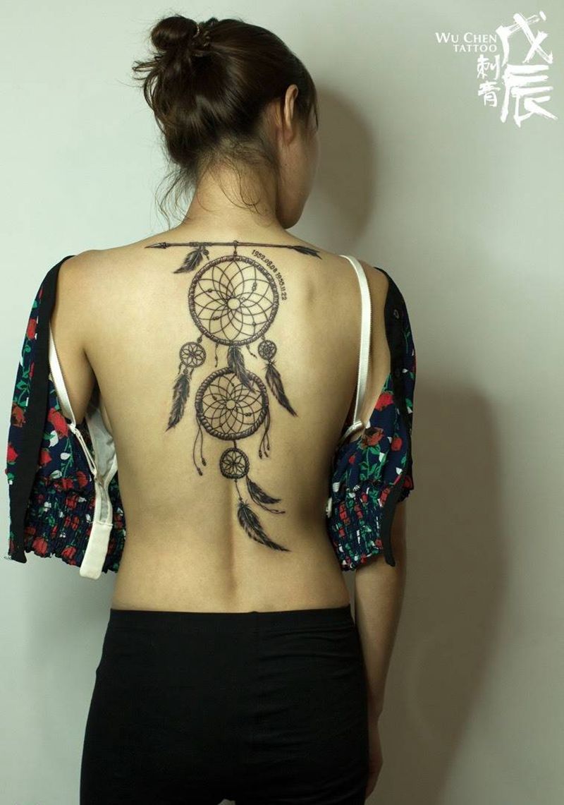 捕梦网纹身图片_成品背部欧美习俗字符捕梦网纹身图案