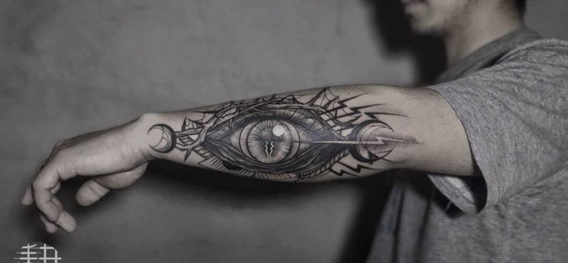 暗黑双瞳纹身图片_手臂点刺眼睛原创纹身图案