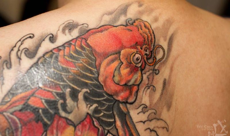 背部纹身遮盖纹身图片_成品背部传统动物遮盖遮盖彩色刺青彩色纹身图案
