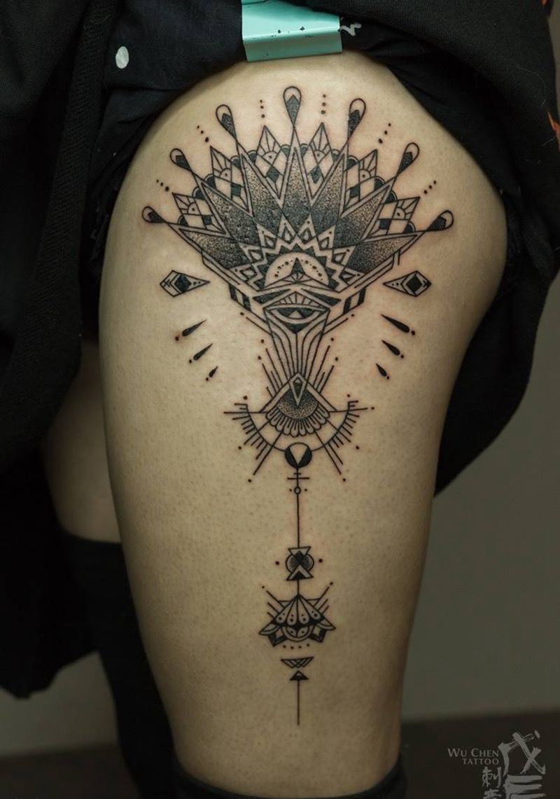未来与未知纹身图片_成品腿部宗教图腾重庆刺青刺青几何设计纹身图案