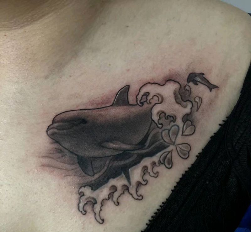 鲸鱼遮盖纹身图片