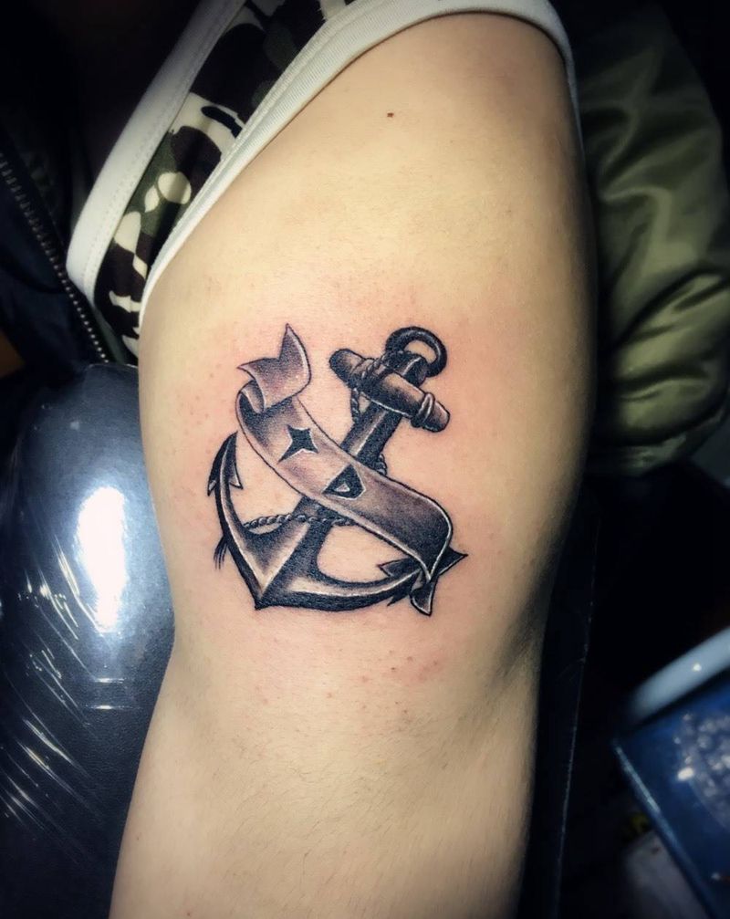 船锚纹身图片_手臂腿部背部腰部颈部静物欧美传统写实纹身图案