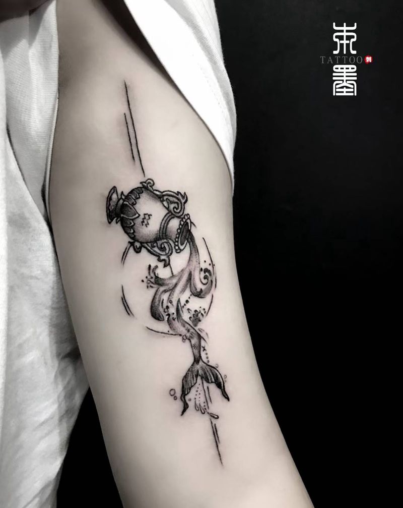 双鱼水瓶座纹身图片_手臂几何纹身图案