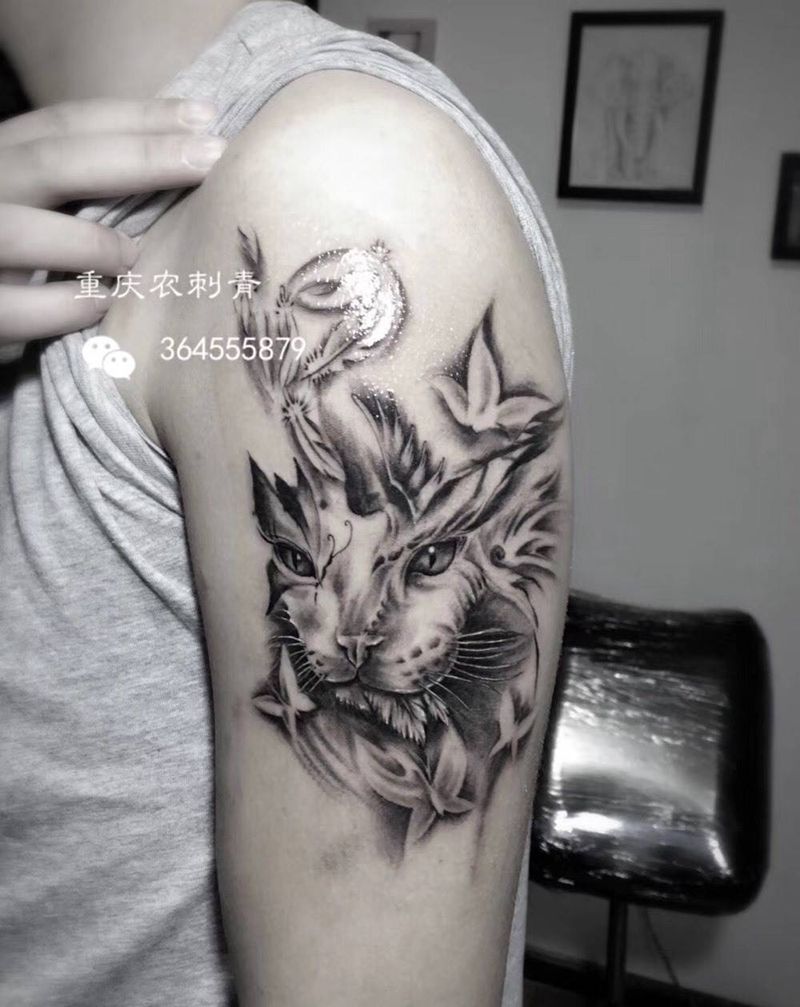 猫遮盖数字纹身图片