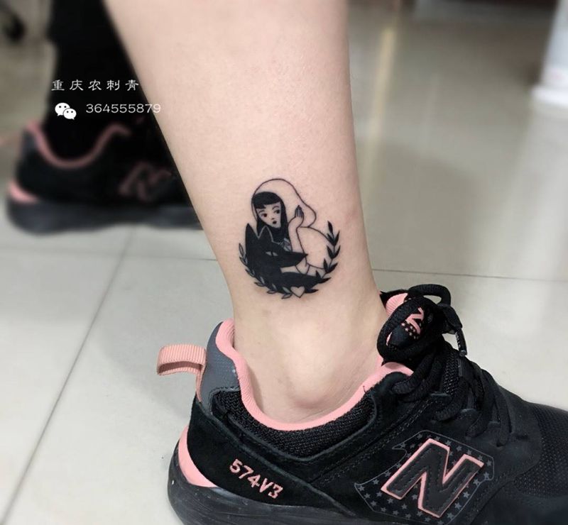 小清新纹身图片_腿部脚部纹身图案