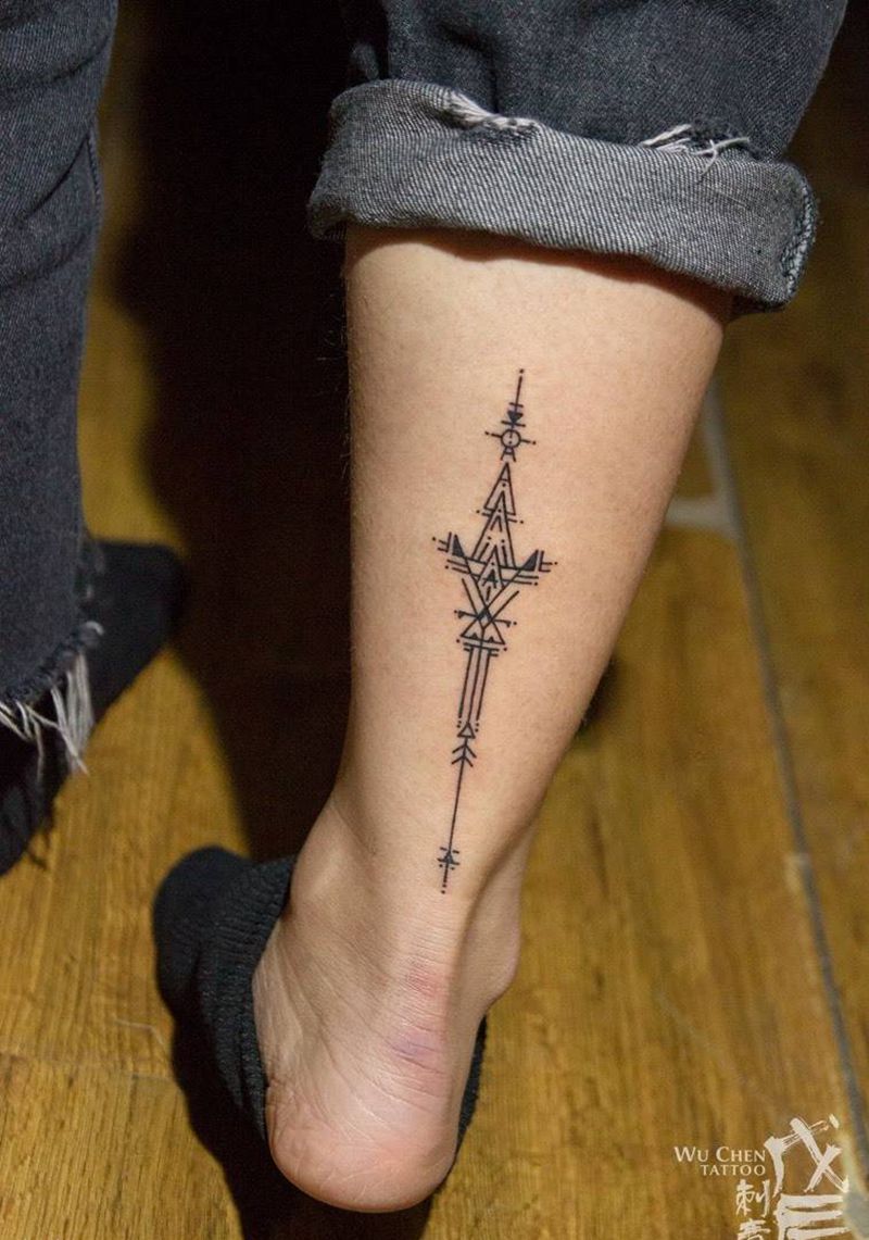 时桩纹身图片_成品腿部欧美清新原创几何小清新设计纹身图案