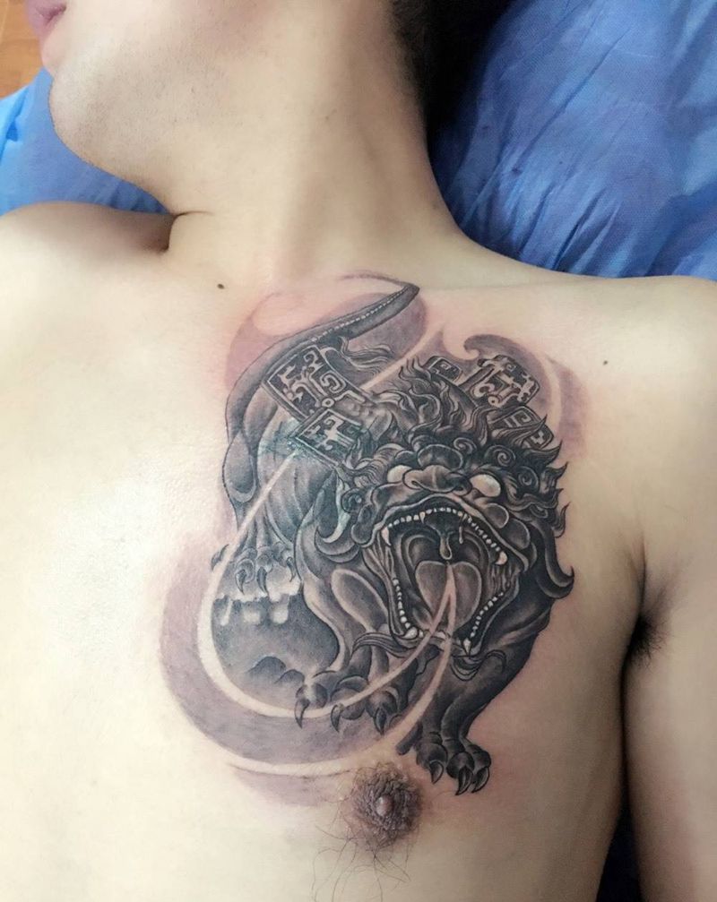 饕餮盖图纹身图片_胸部手臂腿部背部传统动物鬼神纹身图案