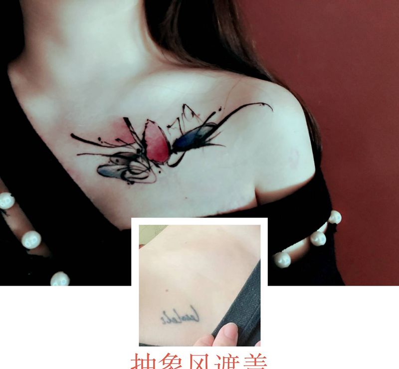 抽象纹身遮盖纹身图片_胸部水彩纹身图案