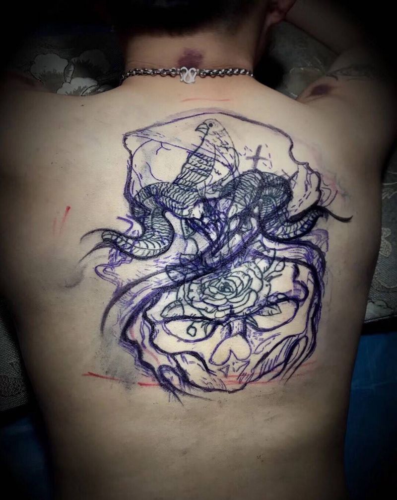死神骷髅头遮盖纹身图片