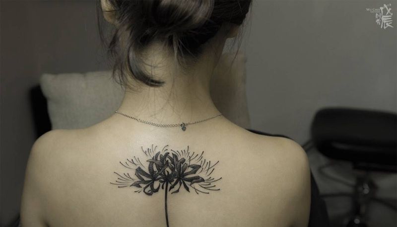 盛开纹身图片_成品背部腿部腰部欧美清新植物小清新水彩彩色纹身图案