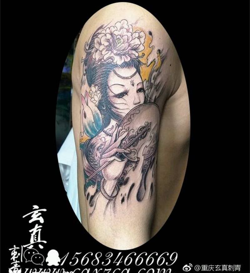 仕女纹身纹身图片_手臂传统人物成品纹身图案