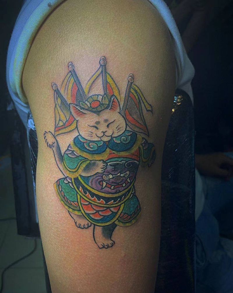 京剧猫纹身图片_手臂猫京剧纹身图案