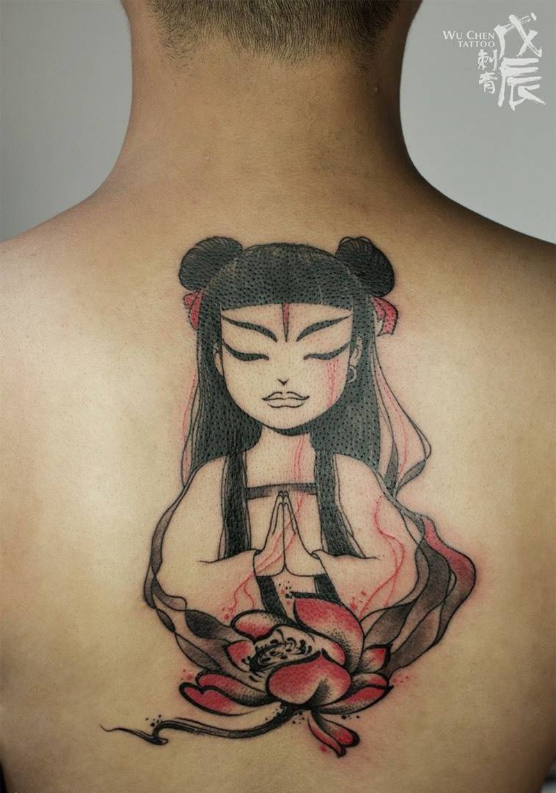痛苦的信仰纹身图片_成品背部传统人物纹身图案