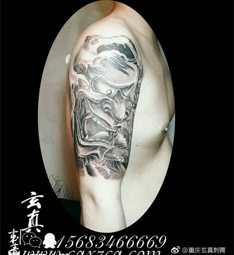 大臂般若纹身图片_手臂传统鬼神成品纹身图案