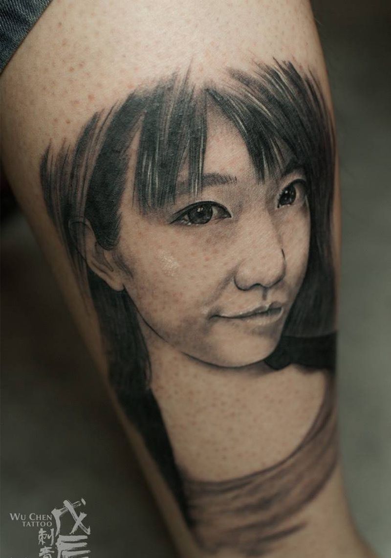 以爱之名纹身图片_成品腿部肖像欧美人物素描素描刺青欧美刺青纹身图案