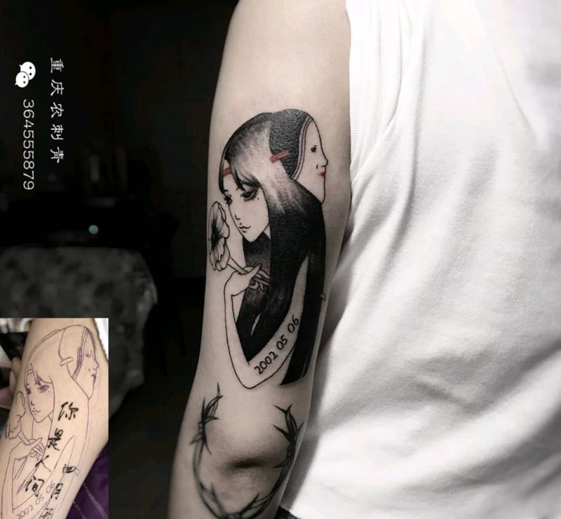 遮盖纹身图片_手臂手部几何新传统人物遮盖纹身图案