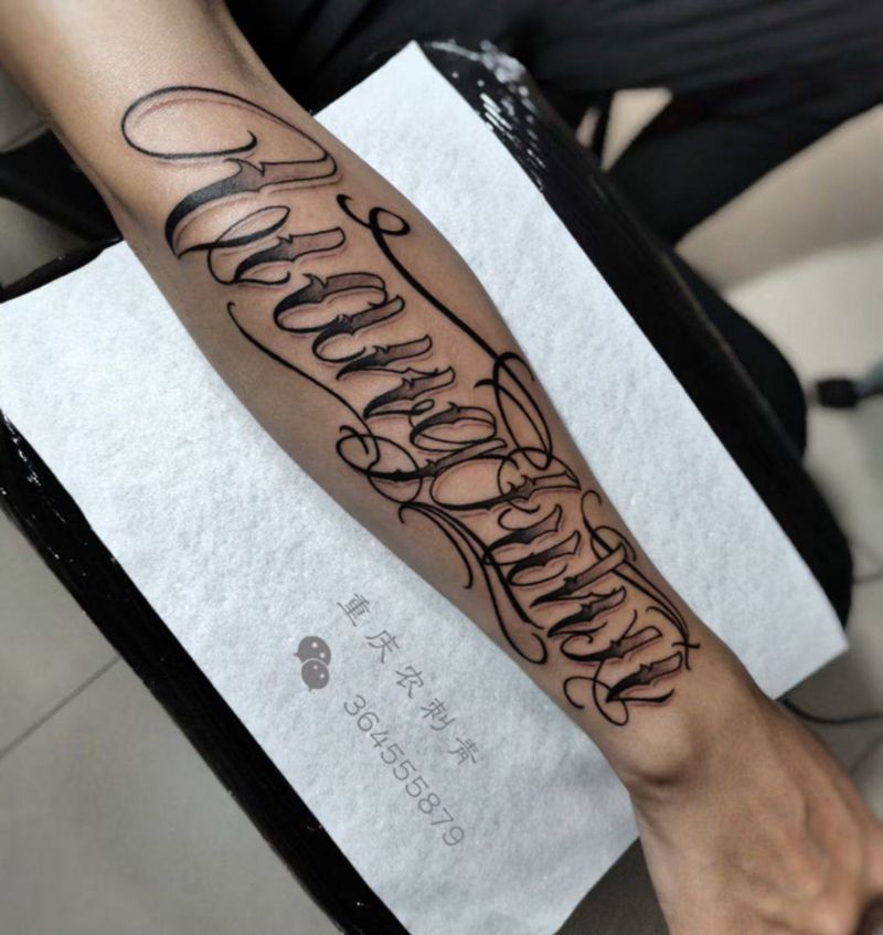 原创奇卡诺花体纹身图片_手臂手部花体字奇卡诺英文纹身图案