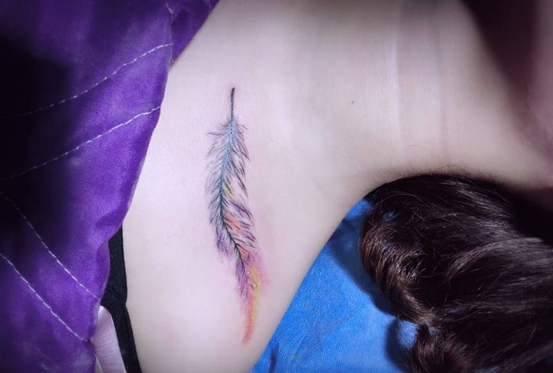 梦幻羽毛纹身图片_欧美传统清新胸部纹身图案
