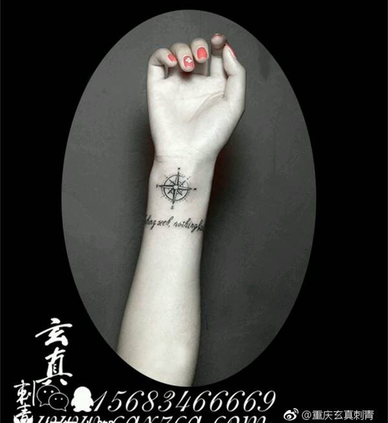 指南针纹身图片_手部欧美传统几何字符图腾成品纹身图案