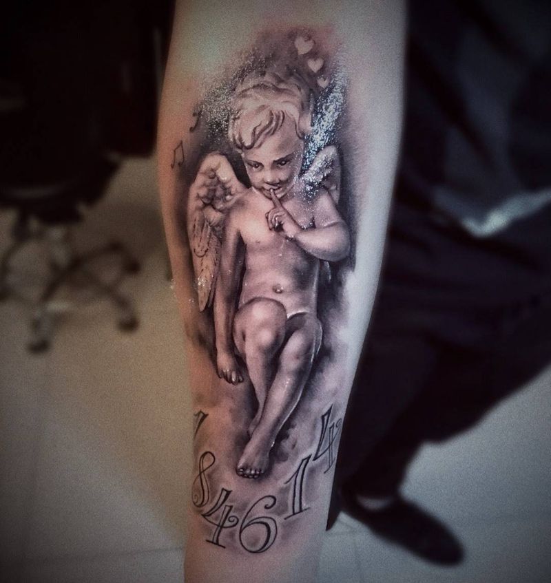 天使纹身图片_手臂欧美写实纹身图案