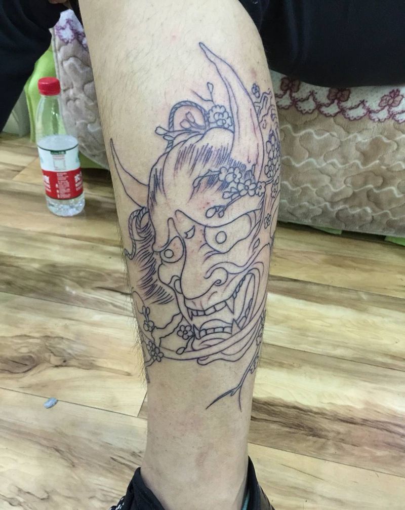 般若纹身图片_成品腰部脚部传统纹身图案