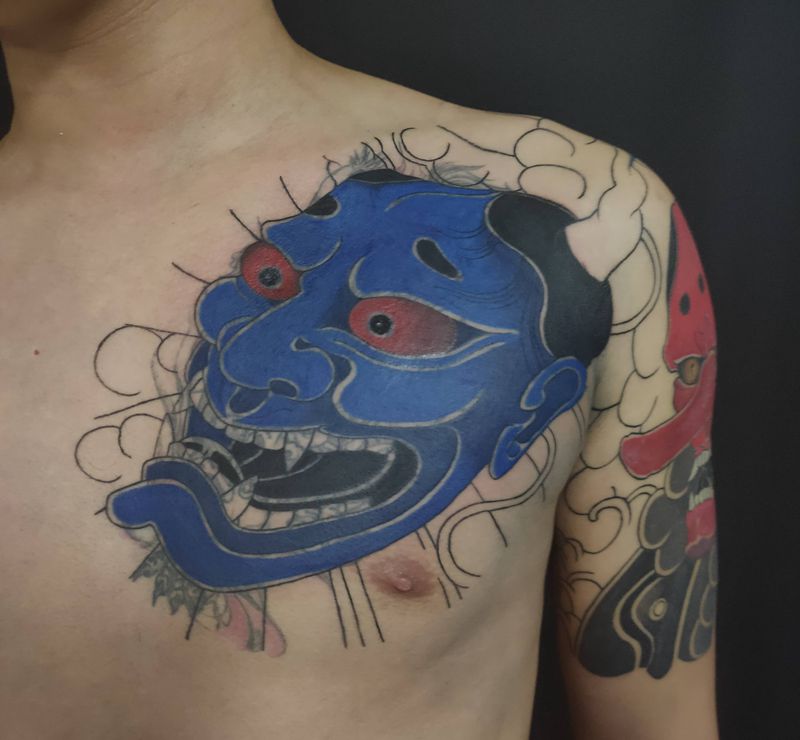 日式半胛纹身图片_胸部手臂老传统纹身图案