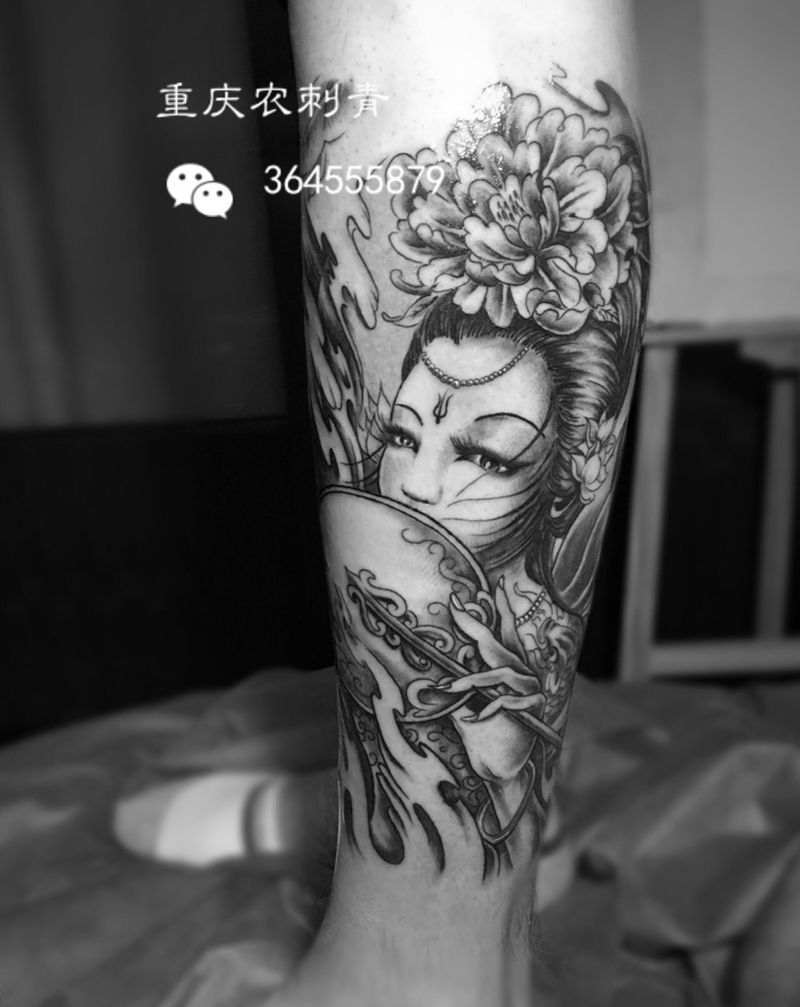 艺伎、艺妓纹身图片_胸部腰部背部手臂手部臀部腿部人物纹身图案
