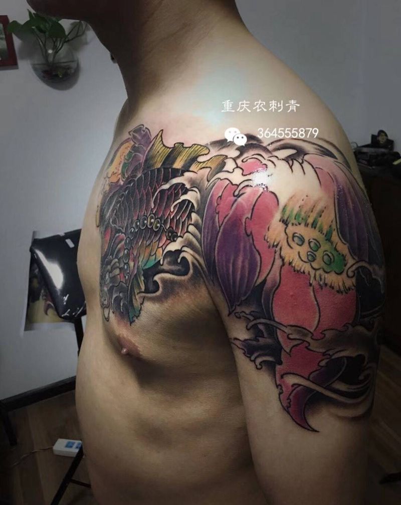 遮盖失败纹身纹身图片_成品肩部传统动物纹身图案