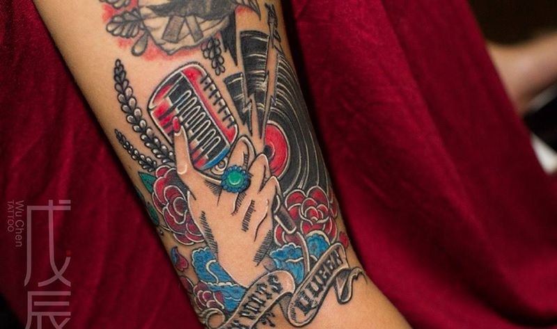 ROCK纹身图片_成品手臂欧美静物欧美彩色刺青摇滚纹身图案