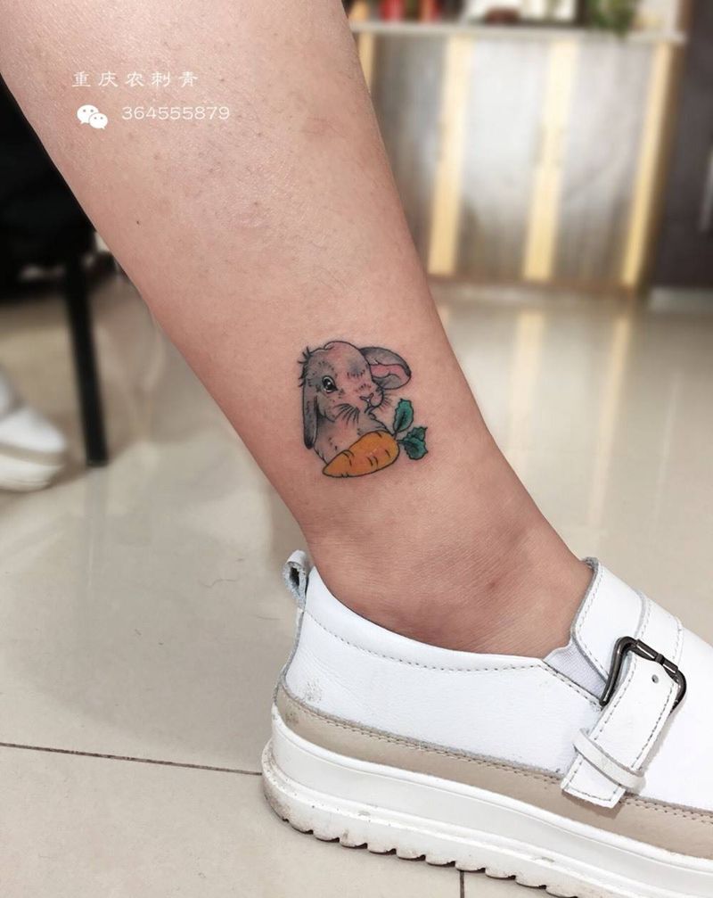 小兔子纹身图片_脚部腿部兔动物纹身图案