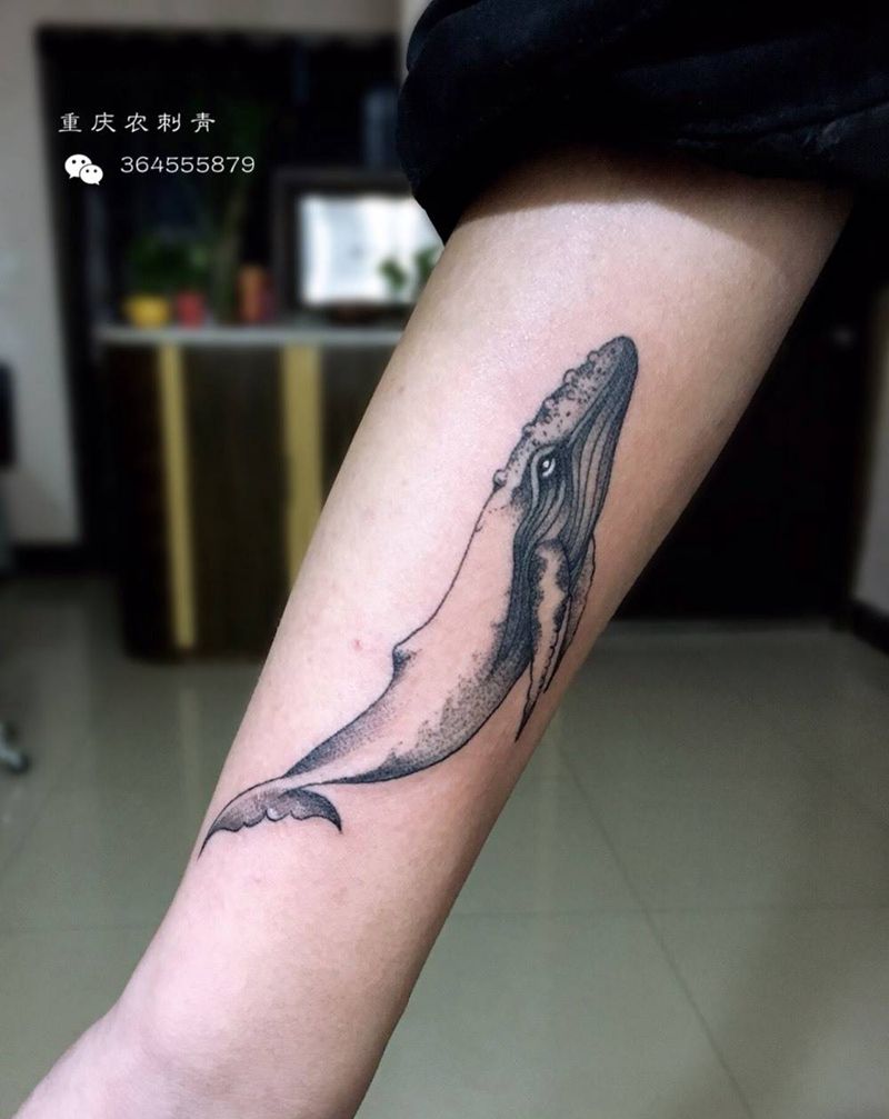 鲸纹身图片_手部手臂点刺纹身图案