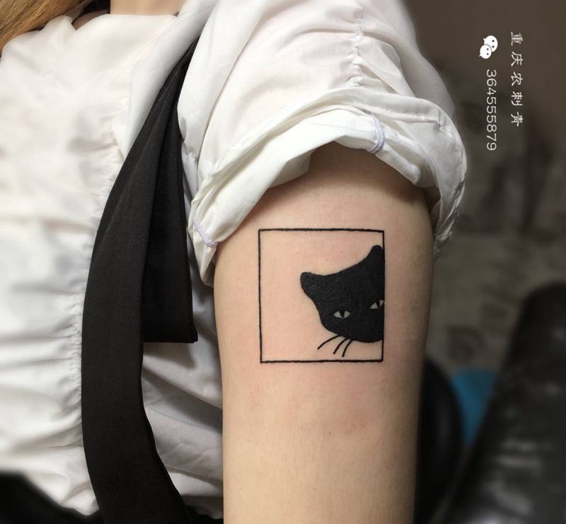 猫纹身图片_手臂手部图腾几何纹身图案