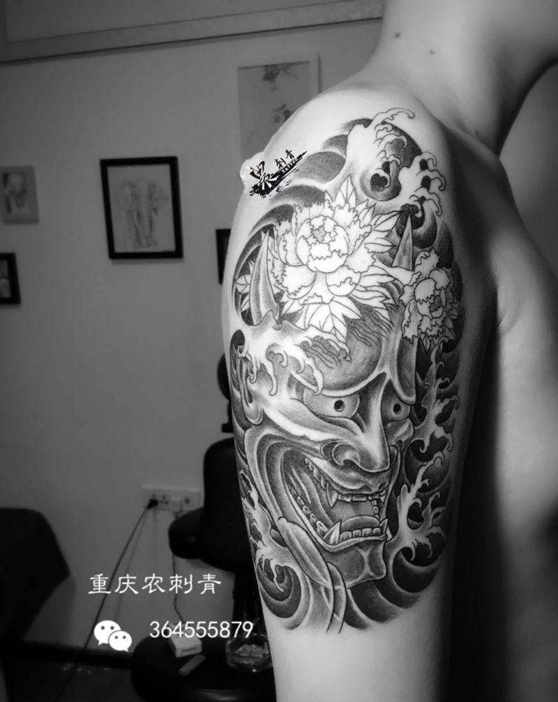 大臂般若纹身图片_手臂手部人物鬼神纹身图案