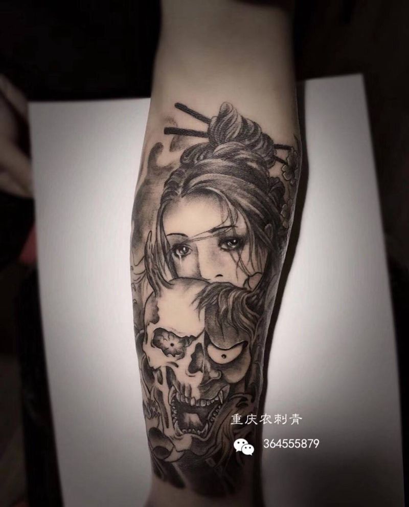 艺妓纹身图片_手臂传统人物纹身图案