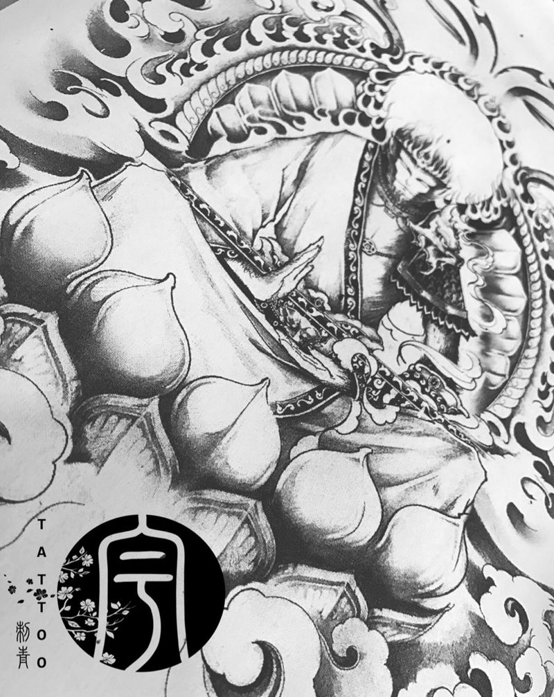 满背斗战胜佛定制 原创纹身图片_手稿背部传统鬼神原创纹身图案