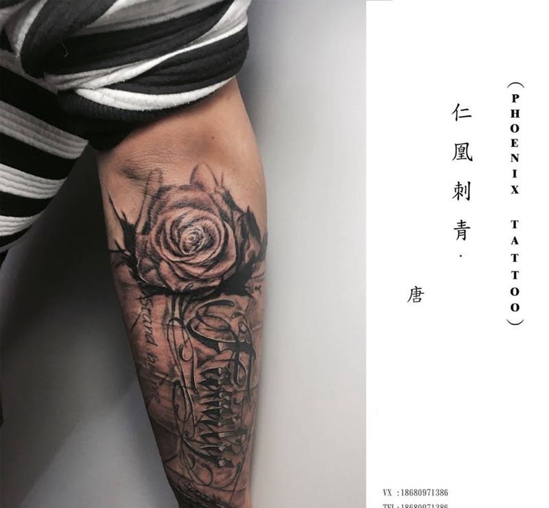 修改纹身图片_成品手臂写实欧美植物纹身图案