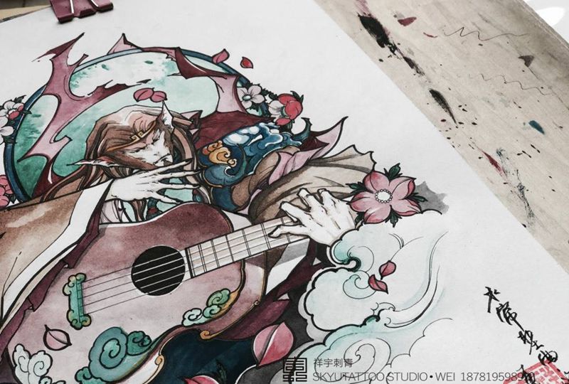 定制手稿纹身图片_手稿腿部传统原创鬼神纹身图案