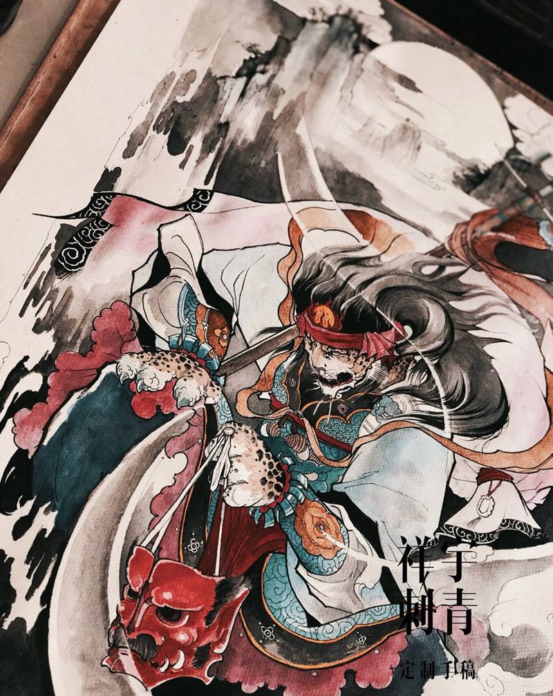 萁水豹•定制手稿纹身图片_手稿手臂传统原创鬼神纹身图案