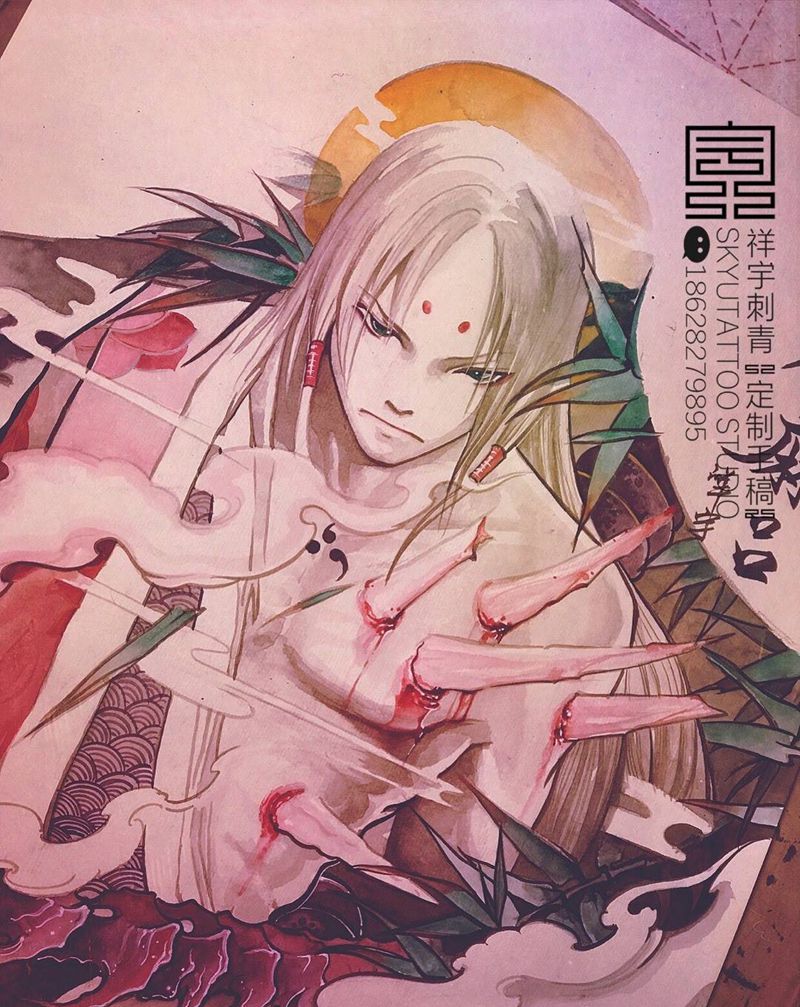 火影•君麻吕纹身图片_手臂新传统火影君麻吕纹身图案