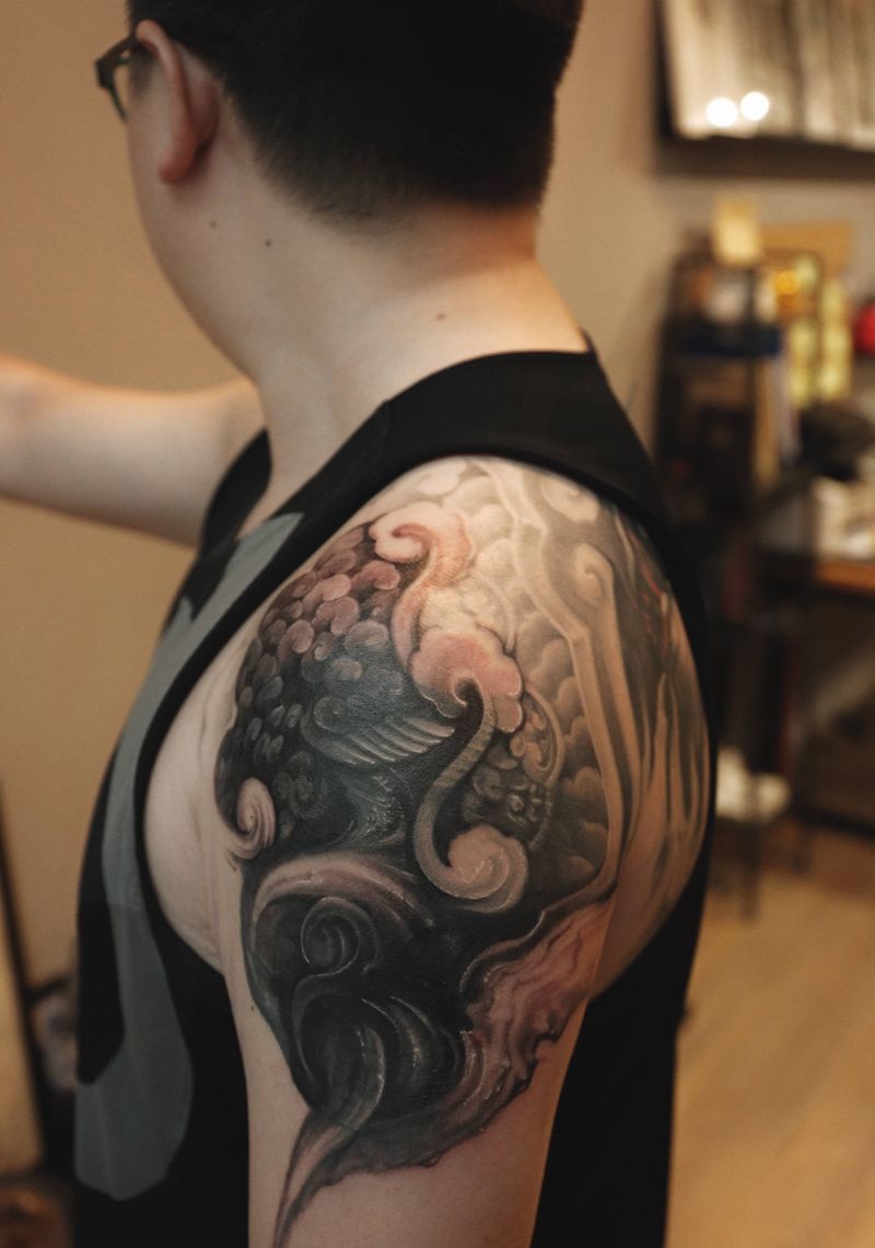 未完待续纹身图片_背部手臂水墨纹身图案