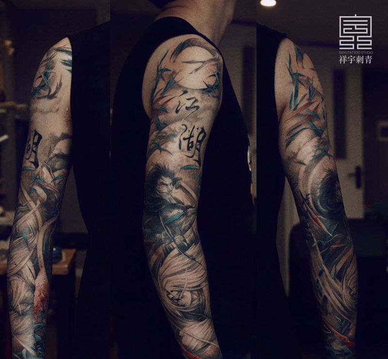 江湖纹身图片_手臂武侠 江湖纹身图案