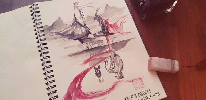 师徒纹身图片_手臂国画鬼神原创手稿纹身图案