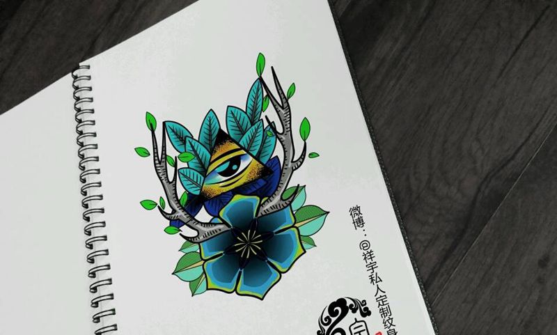 旧图翻新纹身图片_脚部欧美植物图腾手稿纹身图案