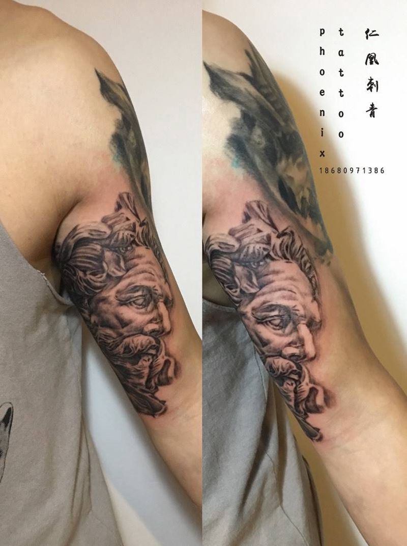 波大爷纹身图片_成品手臂写实欧美人物纹身图案