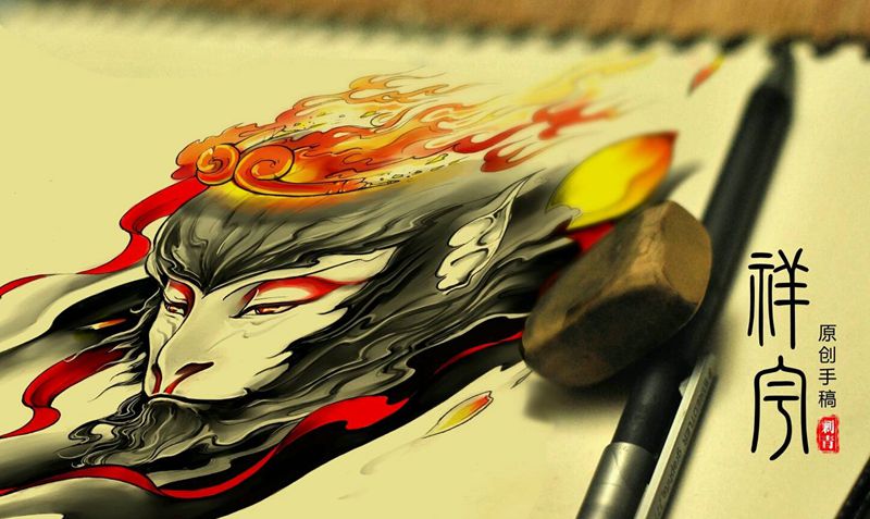 悟。空纹身图片_手臂传统鬼神原创手稿纹身图案