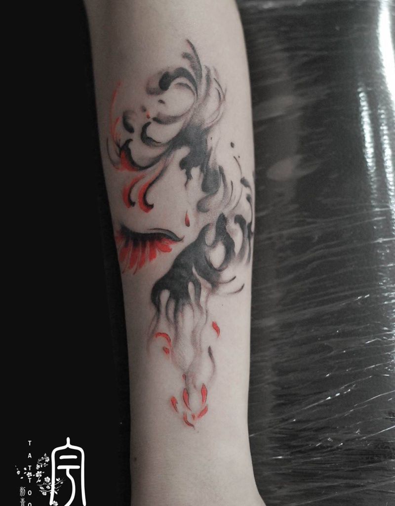 彼岸花纹身图片_成品手臂传统国画植物原创纹身图案