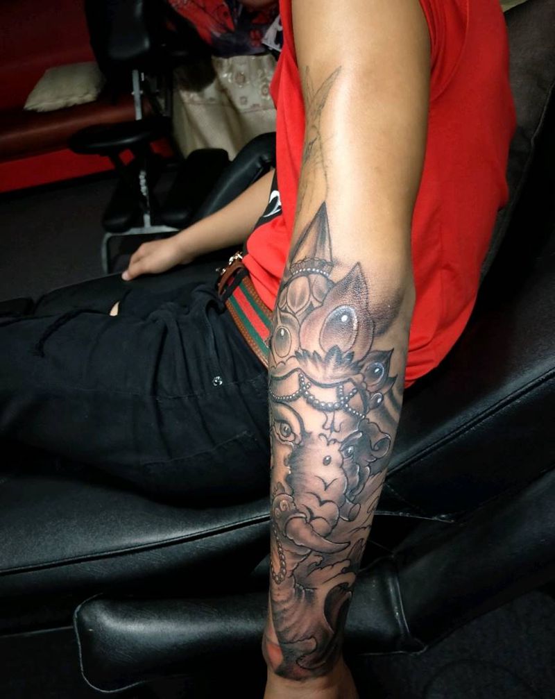 象神遮盖纹身图片