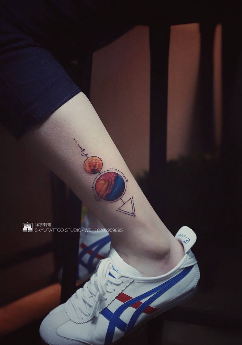 小星球纹身图片_原创成品脚部清新几何纹身图案