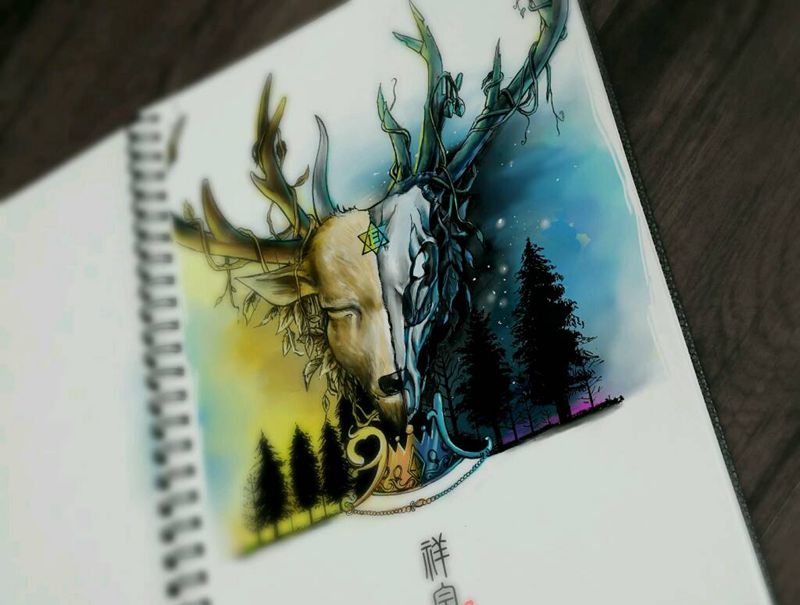 手稿设计——鹿头纹身图片_手臂写实动物原创手稿纹身图案